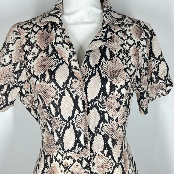 Lulus Lets Snake Grey Snake print Collared Button Front Midi Shirt Dress Sz S - Picture 9 of 12